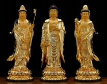 Western Three Holy 19-inch pure copper gilt Buddha statue factory direct sales Guanyin to Bodhisattva Amitabha