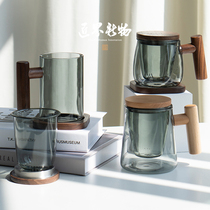 Craftsmans new tea water separation tea glass Simple light luxury with lid Office water cup Household personal use