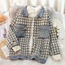 Korean Denim Jacket Womens loose Korean version of short 2021 New Plaid small fragrant knitwear shirt top