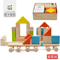 Imported PlanToys5535 rainbow 50 large particles building blocks childrens educational solid wood building toys