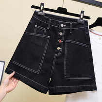 Fat MM summer dress 2023 new large size womens elastic denim shorts plus fat plus womens three-point shorts trendy