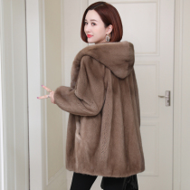 zqqz imported mink fur coat womens long hooded 2021 Winter new whole Marten mink coat D234