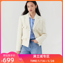 (The same style as the shopping mall) LILY2022 winter new womens clothing with elegant temperament and small fragrance short long-sleeved suit jacket