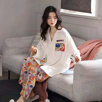 Pajamas womens spring and autumn 2021 Korean cotton long sleeves can be worn with new net red autumn and winter home clothes cute suit