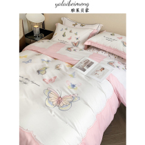 ins girl heart butterfly 60 long suede cotton four pieces full cotton pure cotton 100 bed linen bedtime bedding