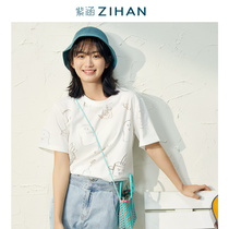 Purple Culvert Summer Dress New Full Version Printed Loose Short Sleeve T-Shirt Tide Casual 100 Lap Compassionate Brief Round Collar Blouse