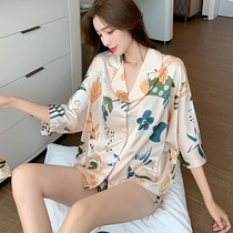 Ins jungle series ~ fresh and lovely summer Joker ladies 2021 new pajamas set ice silk seven-point sleeve