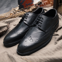 Ingléin Wind Retro Mens Shoes Tooling Shoes Genuine Leather Carved Black Leather Leather Pointed Bullock Shoe Tide