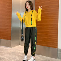 Breastfeeding set autumn post-natal feeding hooded sweater 2021 New Korean version wear size Harlem pants two-piece set