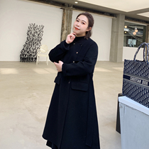 Alai custom large size womens 2020 new elegant waist long coat woolen coat round neck fat mm