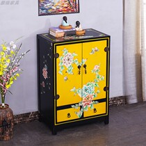 New Chinese style shoe cabinet porch cabinet foyer storage locker American style painted retro pastoral decoration entrance partition cabinet