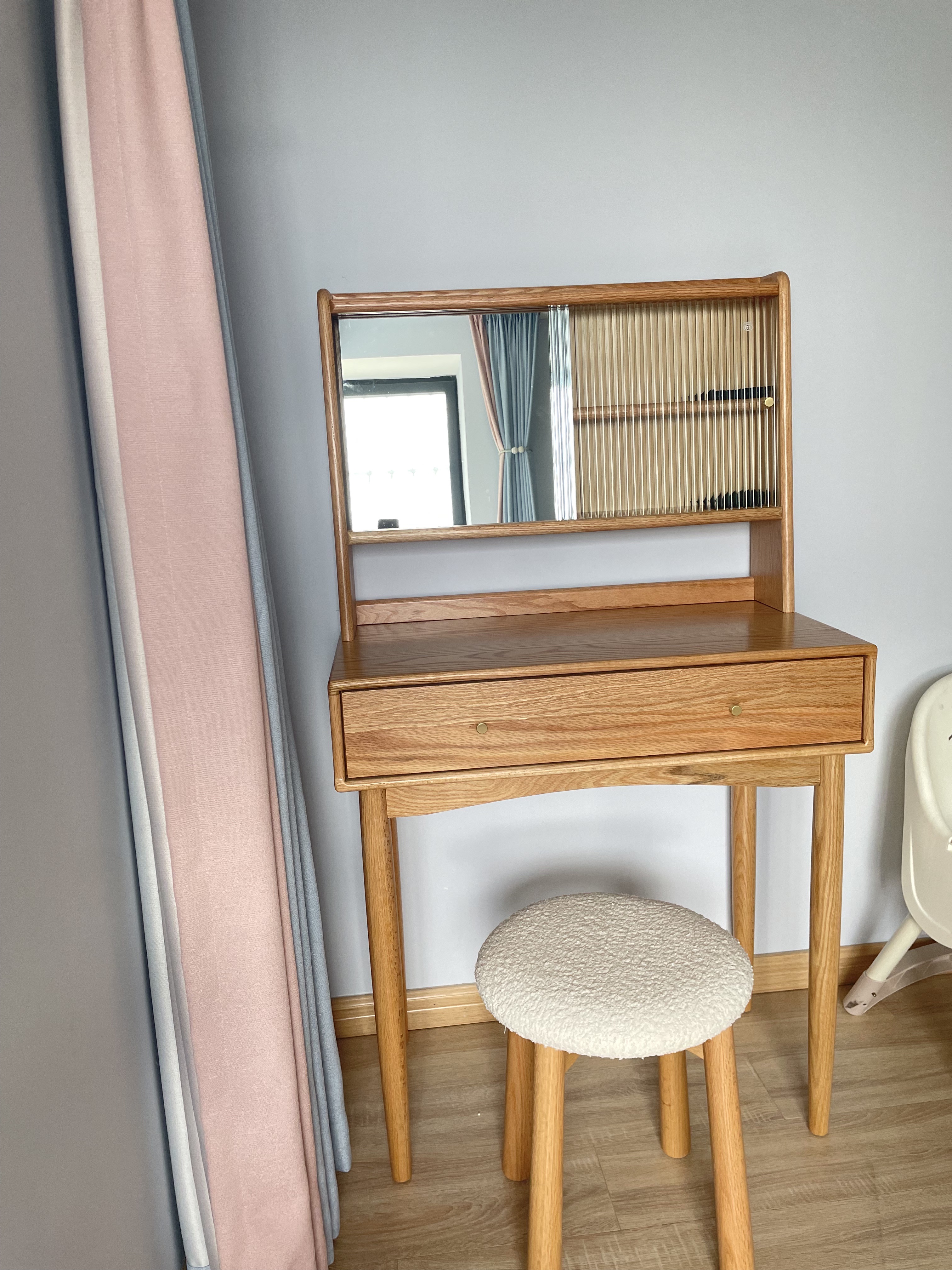 Oak solid wood Dressing table Hidden makeup mirror