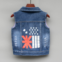 2022 Spring-autumn-thin children Cowboy waistcoat Boy Boy Scout Grand Central Baby Shoulder Waistcoat Cartoon Girl Vest