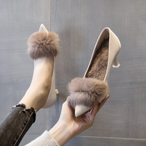 5cm Hime Heels womens autumn winter 100 hitchhiking shoes womens winter outwear with pointy low heel single shoe woman 2021 new