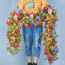  Simulation rose fake flower rattan vine wall hanging winding air conditioning water pipe occlusion decoration living room ceiling plastic plant