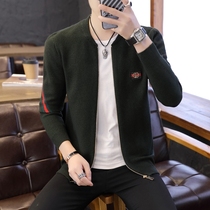 Knitted coat mens cardigan Korean fashion youth casual zipper sweater social guy handsome thin wear