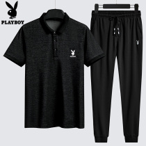 Flower Playboy Suit Mens Wave Summer Short Sleeve Polo Shirt 2021 New Casual Two Sets Clothes Mens Suit