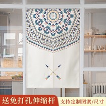 Door curtain fabric folk style pattern partition curtain wind water curtain bedroom toilet kitchen decoration half curtain custom hanging curtain