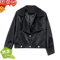 Hangzhou leather womens loose 2021 autumn new short suit collar bf motorcycle washed pu leather jacket small jacket