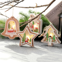 Bolin Christmas Ornaments Glowing Wooden Christmas Tree Five-pointed Stars Hollow Pendant Orchment Bells Tree