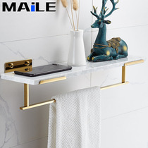Nordic light luxury full copper mirror front shelf single-layer natural marble bathroom gold storage dressing table hanging towel