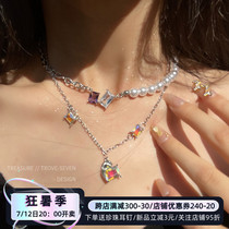 Night running bright girl with 2 dress retro small crowdjewel neck chain shiny zircon necklace laminated with pearl chocker