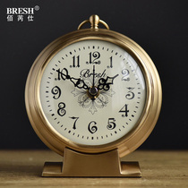 Creative all-copper seat clock European-style retro sitting clock living room clock bedroom desk clock modern minimalist silent clock