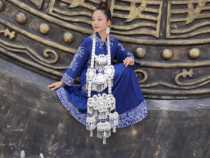 Sichuan Liangshan Yi New imitation silver badge necklace Guizhou ethnic women Miao silver chest necklace pendant long