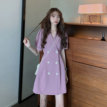 2021 spring summer large size womens double-breasted suit collar red pop short sleeve dress womens new skirt