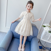 Girl Short Sleeve Dress Dress 2022 New Summer Clothing Online Red Girl Lace Summer Ocean Air Children Princess Dresses Fairy