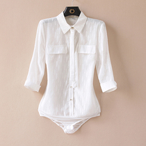 2022 spring and summer new fashion all-match silver silk western-style shirt female tie OL professional lapel slim one-piece shirt