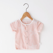 Baby shirt female 0-1 year old female baby summer thin cotton baby short-sleeved Korean summer half-sleeve gauze summer