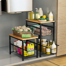 Kitchen sink storage rack Floor-standing kitchen under-kitchen push-pull storage telescopic sundries cabinet supplies under-cabinet finishing rack