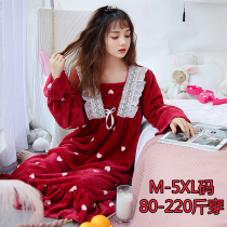 Cute sweet and thickened long flannel pajamas female autumn winter princess wind coral velvet pajamas increase