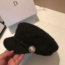 Black bright silk navy hat womens casual wild autumn and winter British retro octagonal beret Korean version of the tide Japanese