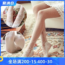 Japanese lolita thin stockings Polka dot bow pantyhose Lace straps Jacquard base socks Soft sister white stockings