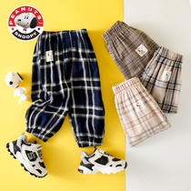 snoopy snoopy childrens clothing childrens plaid mosquito pants boys foreign-style summer pants childrens casual pants tide