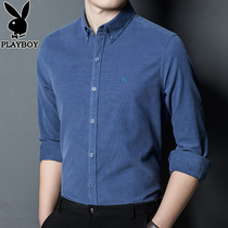 Playboy cotton shirt men long sleeve autumn corduroy loose men embroidered shirt Korean casual jacket