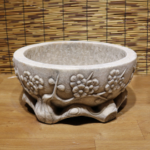 Ancient stone carving Ming and Qing flower pots Indoor clubhouse fish ornaments Old stone cylinder small basin Old stone white marble antique fish tank