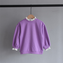 Five-fold clearance ~ winter childrens clothing girls dream purple brushed inner lace collar sweater jacket Korea