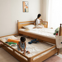Nordic Childrens Bed Drag Bed Solid Wood Small Household Type Walnuts Wood Cherry Wood Boys And Women With High And Low Double Draw And Mother Bed