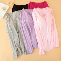 Modale with chest cushion pyjamas summer long sleeve T-shirt free from wearing bra underwear blouse blouse with undershirt