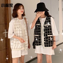 Retro Plaid small fragrant wind vest autumn 2019 new Korean version loose foreign style sleeveless jacket female students wear