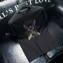 Eurostock Summer thin ice silk light cotton black t-shirt mens body print Old Eagle sequin round collar casual half sleeve male