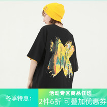 PCMY summer new graffiti T-shirt National Tide brand lovers wind short sleeve men and women personality hip hop OS loose body shirt