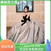 Evening dress bow Jing Yi 2021 toast to the bridal Temperament Banquet Host Black Wedding Dress Light Extravagant high-end