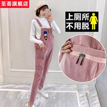 苼hui maternity overalls suit spring and autumn 2022 autumn and winter loose corduroy outer wear pants suspenders casual
