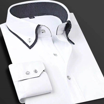 Business double collared white shirt mens new non-ironing brick button outside the shirt fashion British professional casual inch shirt jz