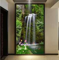 3d three-dimensional porch wallpaper vertical aisle corridor background wall decoration mural modern landscape waterfall wallpaper