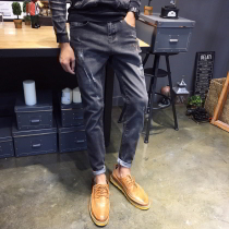 Tide brand ripped jeans mens Korean slim-fit pants 2020 autumn trend mens trousers stretch mens pants